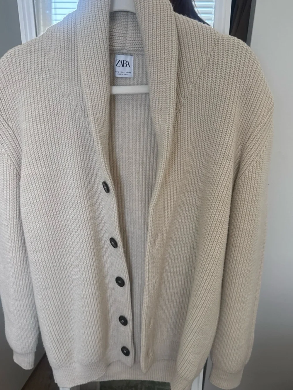 ZARA Cream Ribbed Shawl-Collar Cardigan